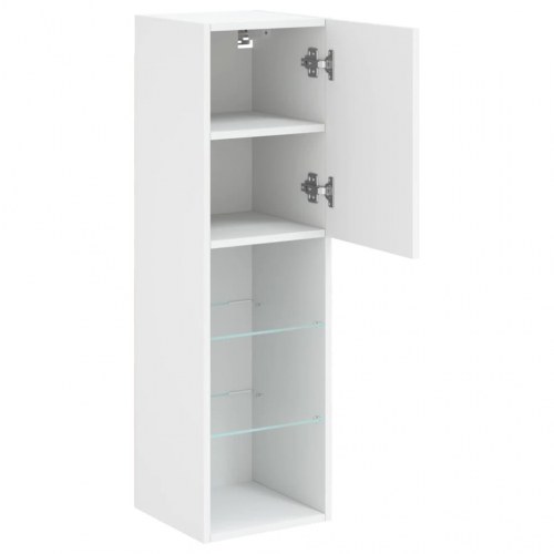 Tv-bord med LED-lys - væghængt, 30,5×30×102 cm, hvid