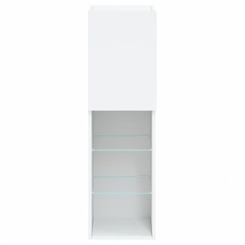 Tv-bord med LED-lys - væghængt, 30,5×30×102 cm, hvid