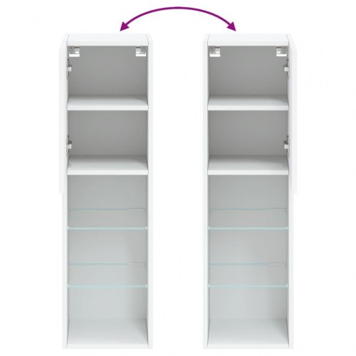 Tv-bord med LED-lys - væghængt, 30,5×30×102 cm, hvid