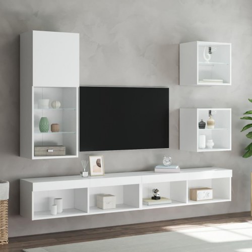 Tv-bord med LED-lys - væghængt 40,5×30×102 cm, hvid