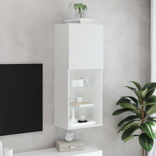 Tv-bord med LED-lys - væghængt 40,5×30×102 cm, hvid