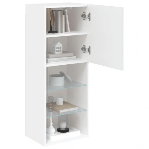 Tv-bord med LED-lys - væghængt 40,5×30×102 cm, hvid
