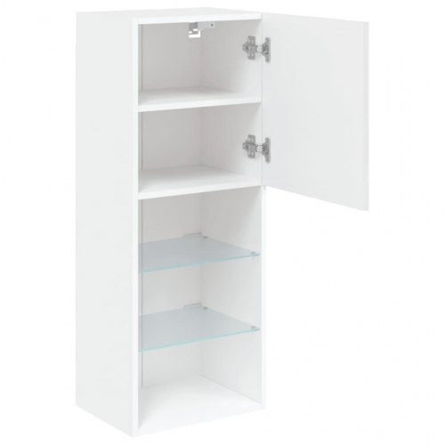 Tv-bord med LED-lys - væghængt 40,5×30×102 cm, hvid