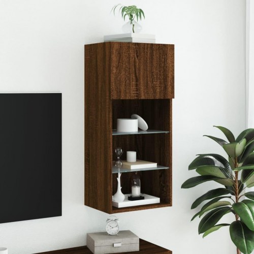 Tv-bord med LED-lys 40,5x30x90 cm brun egetræsfarve