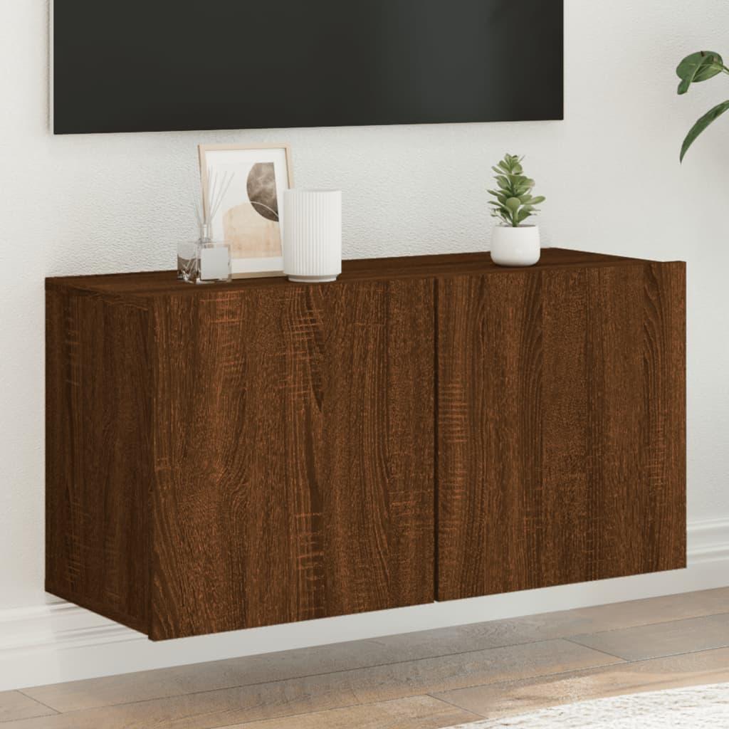 Væghængt tv-bord 80x30x41 cm brun egetræsfarve
