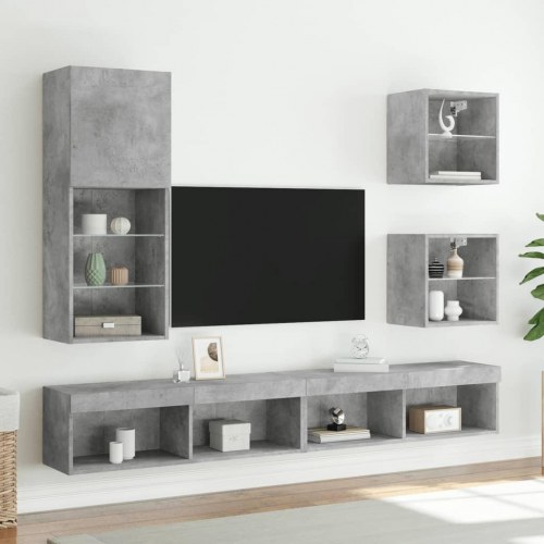 Væghængt tv-bord med RGB LED-lys 40,5×30×102 cm - betongrå