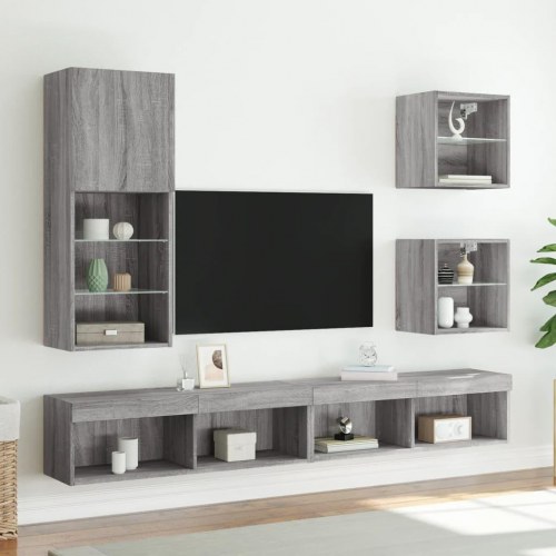 TV-bord med LED-lys 40,5 x 30 x 102 cm i grå sonoma-eg