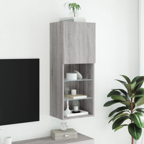 TV-bord med LED-lys 40,5 x 30 x 102 cm i grå sonoma-eg