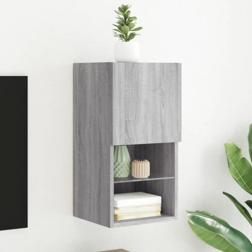 Væghængt tv-bord med LED-lys, 30,5×30×60 cm - grå sonoma-eg