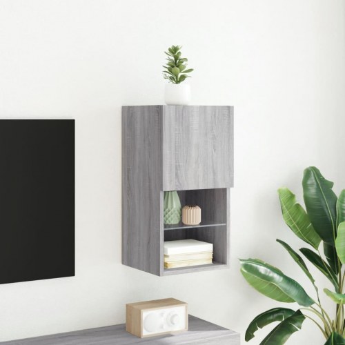 Væghængt tv-bord med LED-lys, 30,5×30×60 cm - grå sonoma-eg
