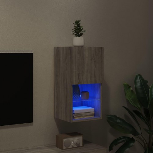 Væghængt tv-bord med LED-lys, 30,5×30×60 cm - grå sonoma-eg