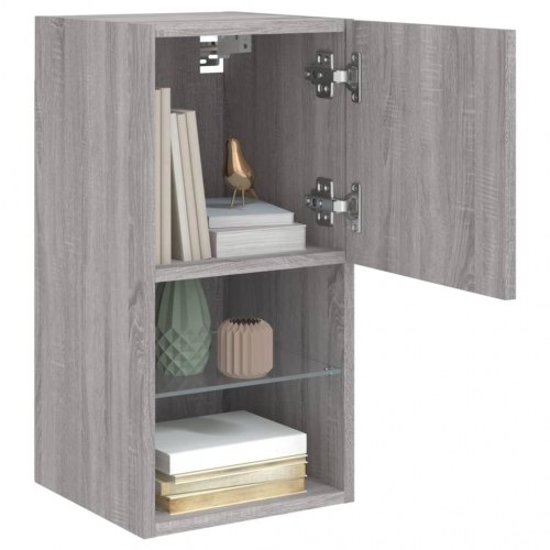 Væghængt tv-bord med LED-lys, 30,5×30×60 cm - grå sonoma-eg