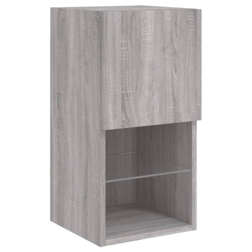 Væghængt tv-bord med LED-lys, 30,5×30×60 cm - grå sonoma-eg