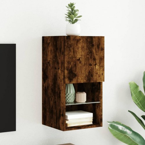 Tv-bord med LED-lys 30,5x30x60 cm røget egetræsfarve