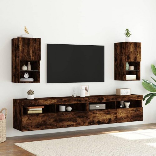 Tv-bord med LED-lys 30,5x30x60 cm røget egetræsfarve
