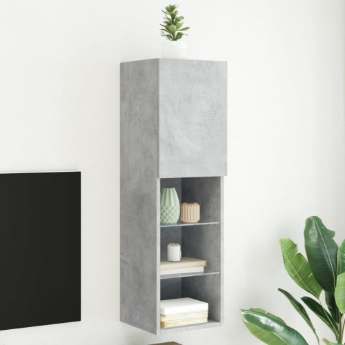 Væghængt tv-bord med RGB LED-lys 30,5×30×102 cm - betongrå