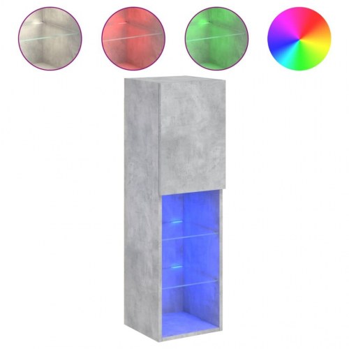 Væghængt tv-bord med RGB LED-lys 30,5×30×102 cm - betongrå