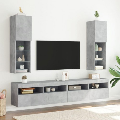Væghængt tv-bord med RGB LED-lys 30,5×30×102 cm - betongrå