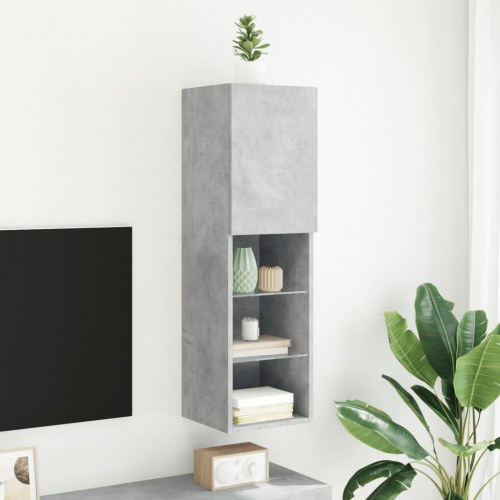 Væghængt tv-bord med RGB LED-lys 30,5×30×102 cm - betongrå