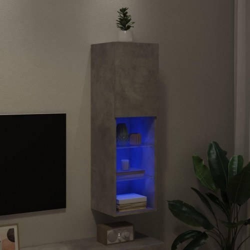 Væghængt tv-bord med RGB LED-lys 30,5×30×102 cm - betongrå