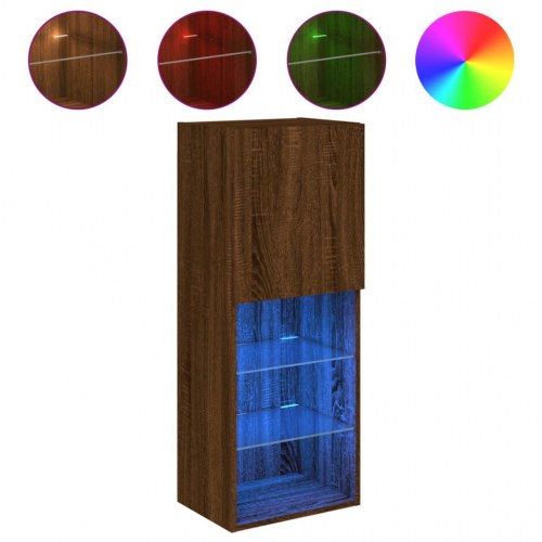 Væghængt tv-bord med LED-lys 40,5x30x102 cm - brun egetræsfarve