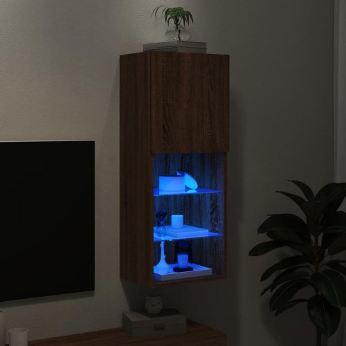 Væghængt tv-bord med LED-lys 40,5x30x102 cm - brun egetræsfarve