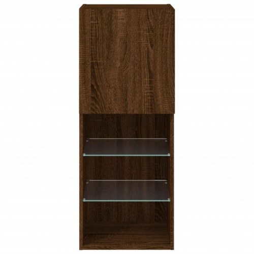Væghængt tv-bord med LED-lys 40,5x30x102 cm - brun egetræsfarve