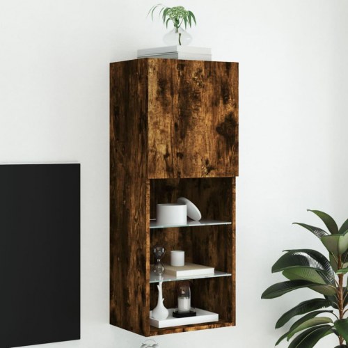 Væghængt tv-bord med RGB LED-lys - 40,5×30×102 cm, røget egetræsfarve