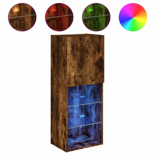 Væghængt tv-bord med RGB LED-lys - 40,5×30×102 cm, røget egetræsfarve
