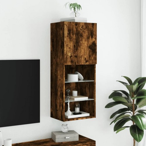 Væghængt tv-bord med RGB LED-lys - 40,5×30×102 cm, røget egetræsfarve