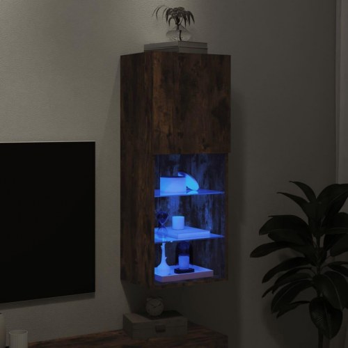 Væghængt tv-bord med RGB LED-lys - 40,5×30×102 cm, røget egetræsfarve