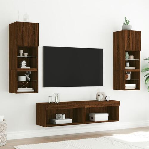 Tv-bord 60x30x30 cm med LED-lys brun egetræsfarve