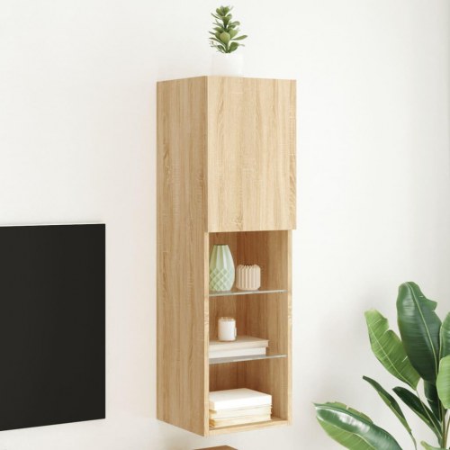 Tv-bord med LED-lys - 30,5×30×102 cm, sonoma-eg