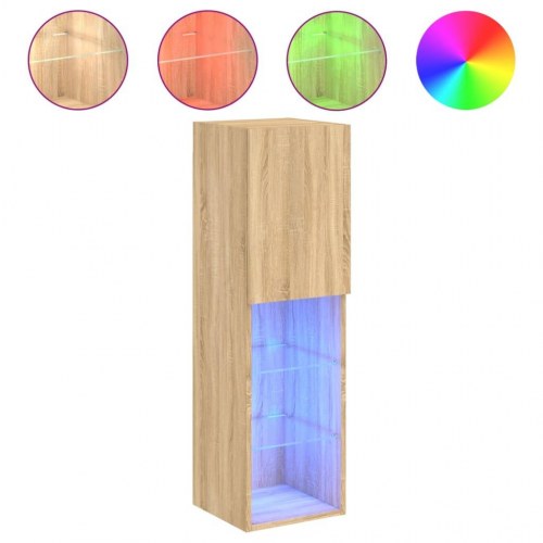 Tv-bord med LED-lys - 30,5×30×102 cm, sonoma-eg
