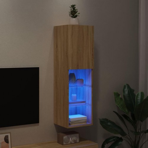 Tv-bord med LED-lys - 30,5×30×102 cm, sonoma-eg
