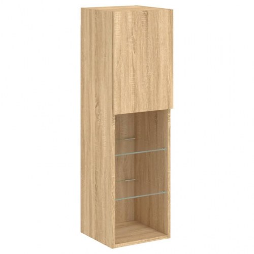 Tv-bord med LED-lys - 30,5×30×102 cm, sonoma-eg