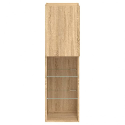 Tv-bord med LED-lys - 30,5×30×102 cm, sonoma-eg