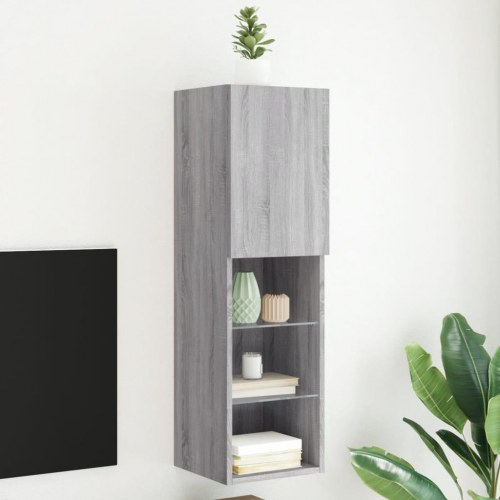 Væghængt tv-bord med RGB LED-lys 30,5×30×102 cm - grå sonoma-eg