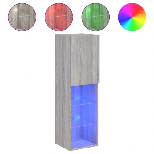 Væghængt tv-bord med RGB LED-lys 30,5×30×102 cm - grå sonoma-eg