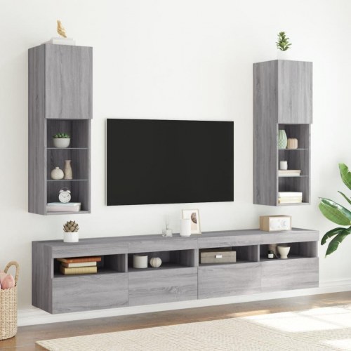 Væghængt tv-bord med RGB LED-lys 30,5×30×102 cm - grå sonoma-eg