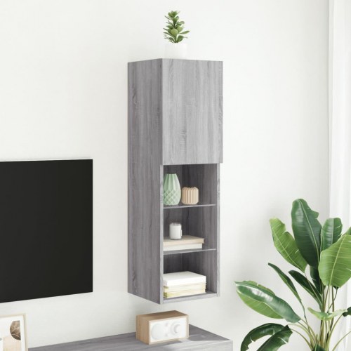 Væghængt tv-bord med RGB LED-lys 30,5×30×102 cm - grå sonoma-eg