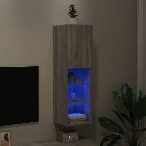 Væghængt tv-bord med RGB LED-lys 30,5×30×102 cm - grå sonoma-eg
