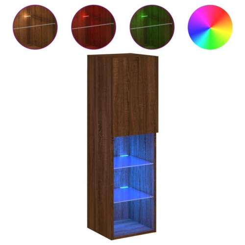 Væghængt tv-bord med RGB LED-lys 30,5×30×102 cm - brun egetræsfarve