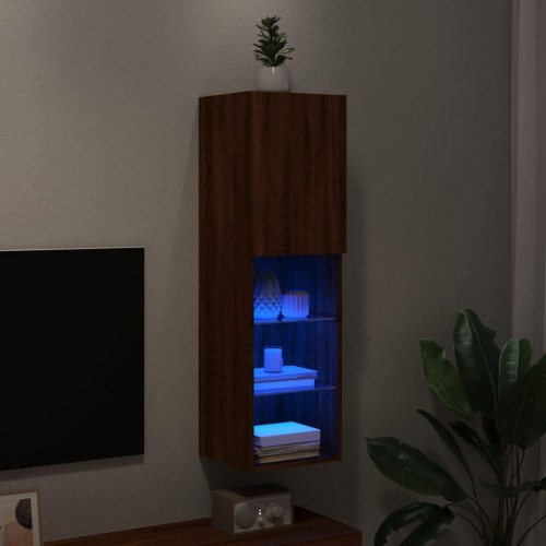 Væghængt tv-bord med RGB LED-lys 30,5×30×102 cm - brun egetræsfarve