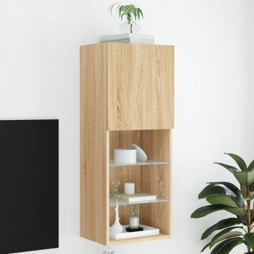 Væghængt tv-bord med RGB LED-lys 40,5×30×102 cm - sonoma-eg