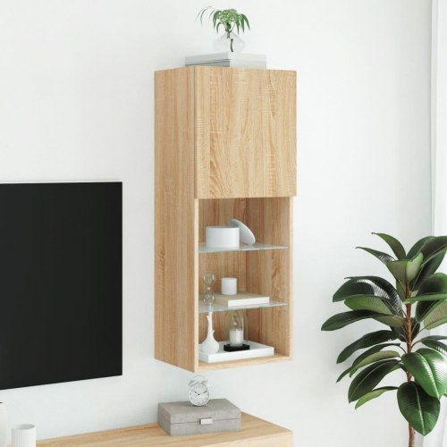 Væghængt tv-bord med RGB LED-lys 40,5×30×102 cm - sonoma-eg