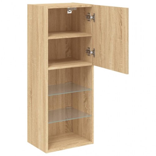 Væghængt tv-bord med RGB LED-lys 40,5×30×102 cm - sonoma-eg