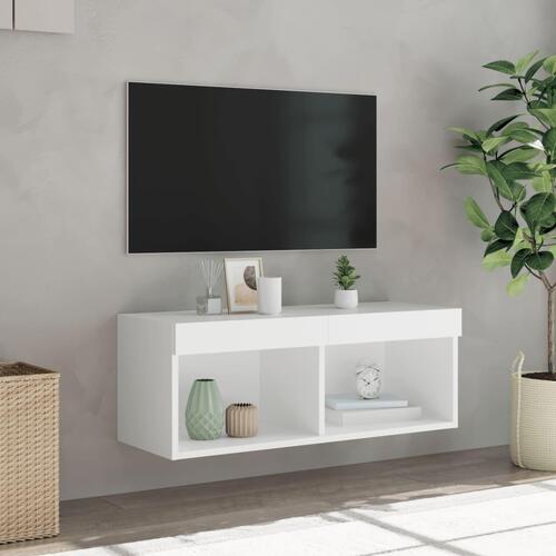 Tv-bord med LED-lys 80x30x30 cm hvid