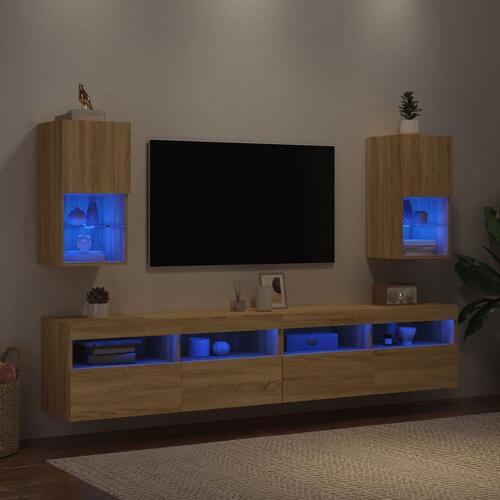 Tv-borde med LED-lys 2 stk. 30,5x30x60 cm sonoma-eg