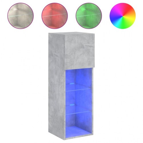 Væghængt tv-bord med RGB LED-lys - 30,5×30×90 cm, betongrå